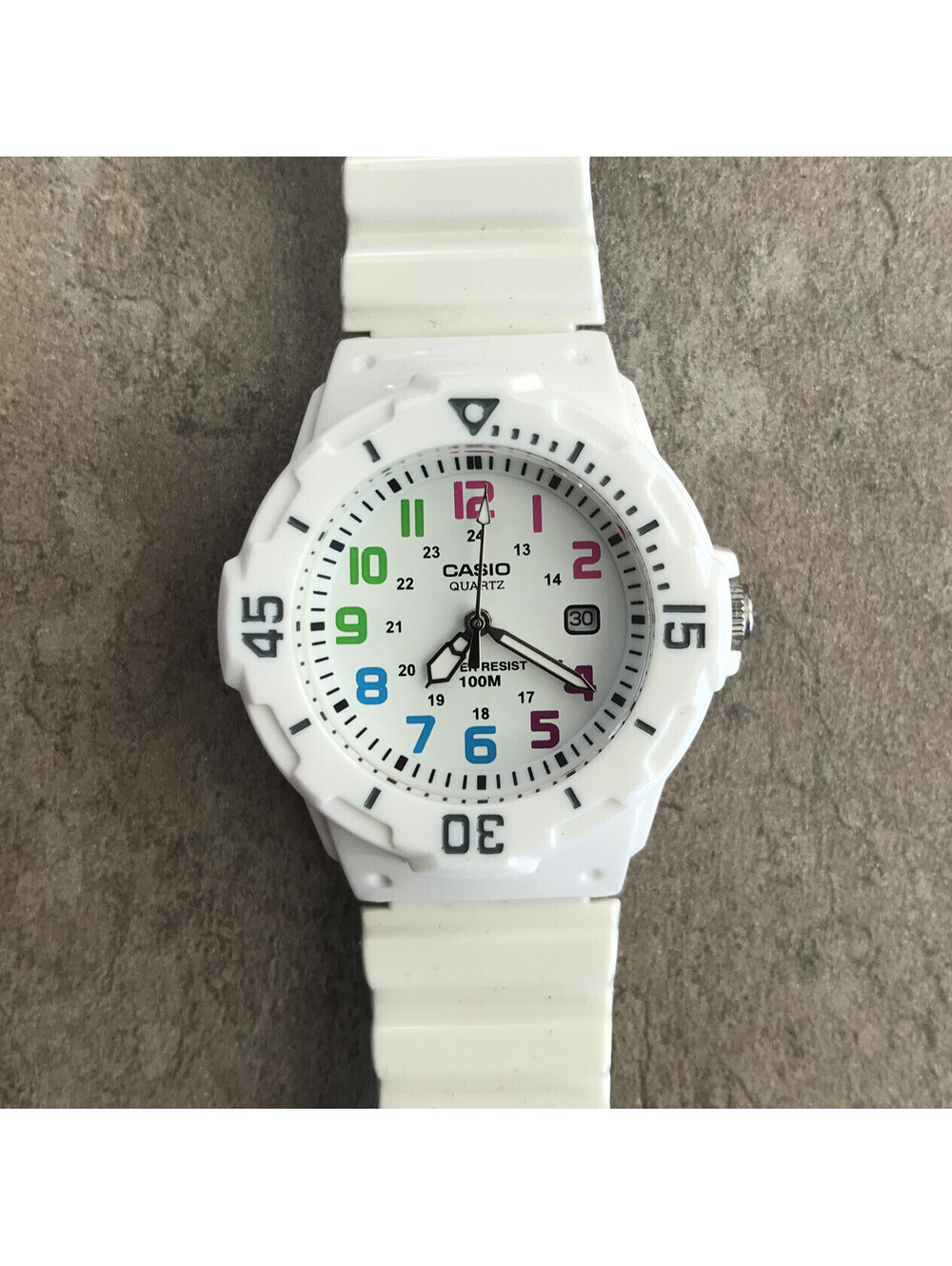 Casio Women's Classic Rainbow Numerals White Resin 34mm Watch LRW200H-7BV A20